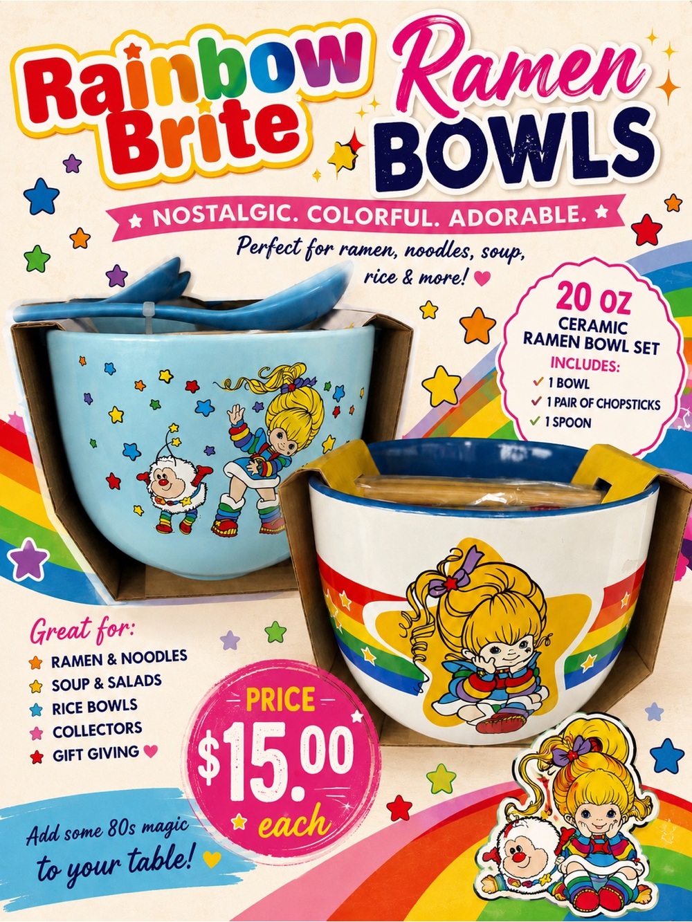 Rainbow Brite Ramen Bowls - Blue & White